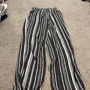 Black and White Striped Flowy Pants